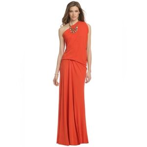 $995 PLEIN SUD MELTING LAVA GOWN BURNT ORANGE LONG HOURGLASS FIGURE GOWN US 12
